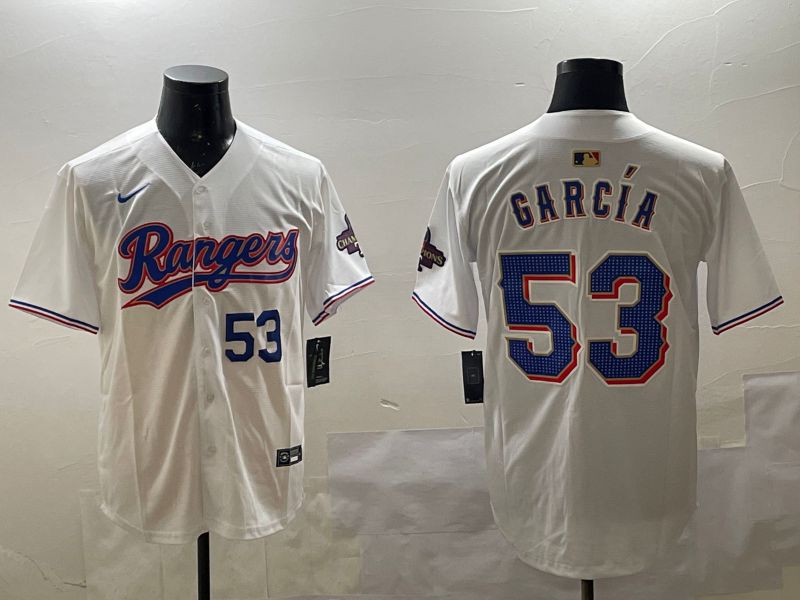 Men Texas Rangers 53 Garcia White Gold Game 2025 Nike MLB Jersey style 3